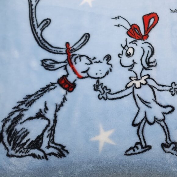 Dr Seuss The Grinch Queen Plush Blanket 90" x 90" Blue Christmas Holiday Cozy - Picture 6 of 9